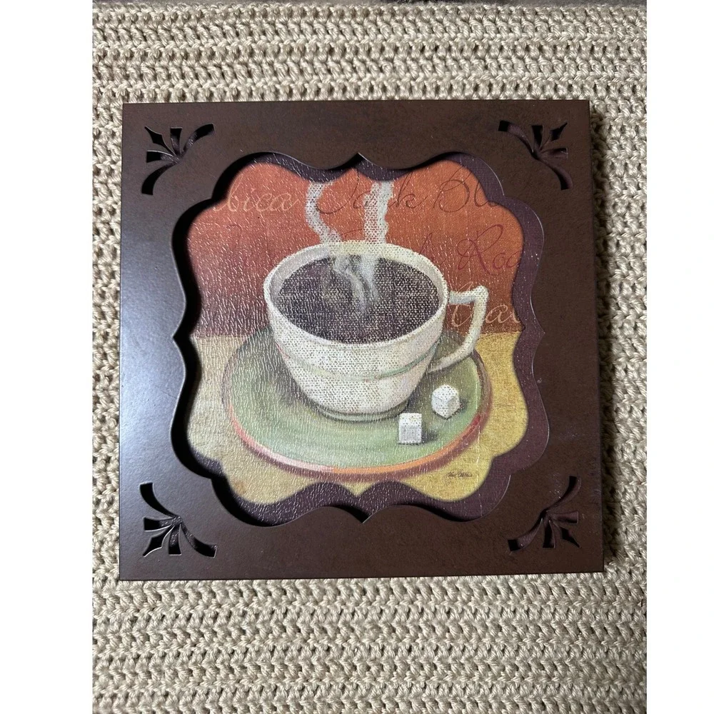 New View Coffee Latte Wall Art Set of 2 Brown Square Kitchen Decor 9.5x9.5